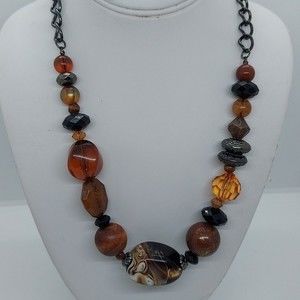You‎ and I gun metal brown bead necklace